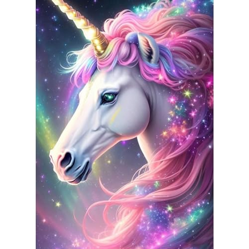 QENSPE 5D Diamond Painting Einhorn Diamant Painting Bilder DIY Full Rund Diamond Art Set Erwachsene, Einhorn Diamant Kunst Malerei Stickerei Set Kreuzstich Bilder Home Wand Dekor 30x40cm von QENSPE