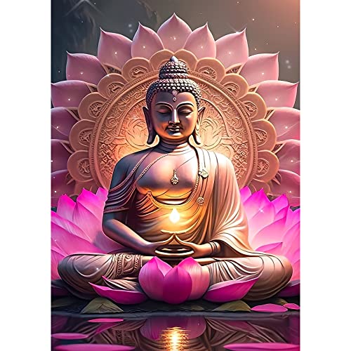 QENSPE 5D Diamond Painting Erwachsene Buddha Statue Diamant Painting Bilder Lotusblume Diamond Art Full DIY Diamant Kunst Malerei Stickerei Set Kreuzstich Bilder Home Wand Dekor 30x40cm von QENSPE