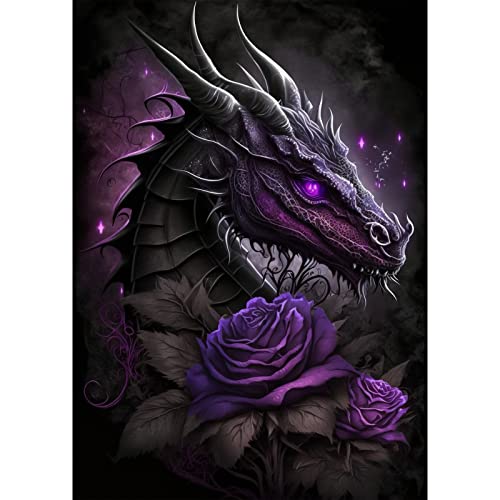 QENSPE 5D Diamond Painting Erwachsene Schwarzer Drache Diamant Painting Bilder Dunkel Rose Diamond Art Full DIY Diamant Kunst Malerei Stickerei Set Kreuzstich Bilder Home Wand Dekor 30x40cm von QENSPE