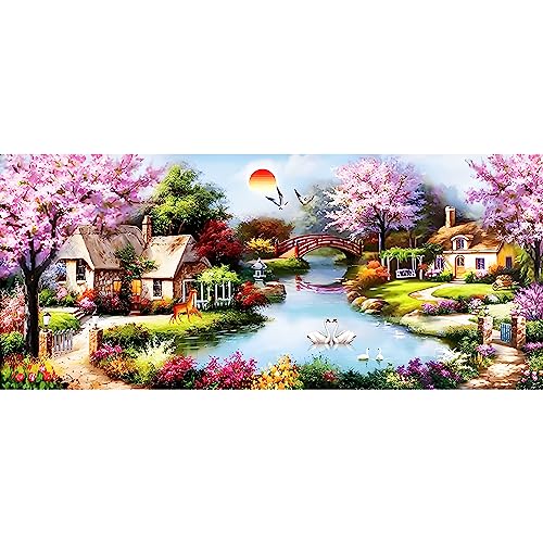 QENSPE 5D Diamond Painting Groß 85x40cm Landschaft Diamond Art, Full Diamant Painting Dorf Bilder Erwachsene, DIY Diamant Kunst Malerei Stickerei Kreuzstich Set Home Wand Dekor von QENSPE