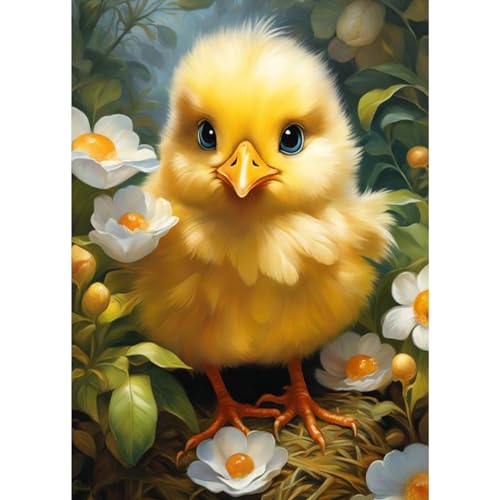 QENSPE 5D Diamond Painting Huhn Diamant Painting Bilder DIY Full Rund Diamond Art Set Erwachsene, Blumen Diamant Kunst Malerei Stickerei Set Kreuzstich Bilder Home Wand Dekor 30x40cm von QENSPE