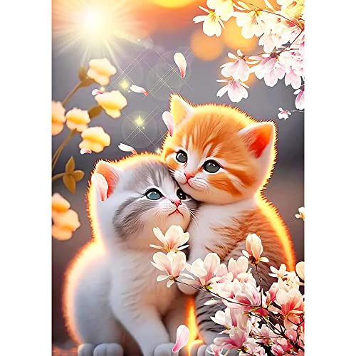 QENSPE 5D Diamond Painting Kätzchen Diamant Painting Bilder Katze Blumen Diamond Art Erwachsene Full DIY Diamant Kunst Malerei Stickerei Set Kreuzstich Bilder Home Wand Dekor 30x40cm / 12x16 inch von QENSPE