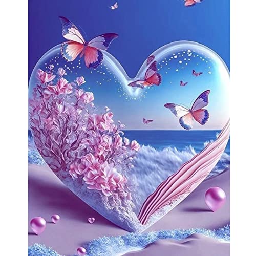 QENSPE 5D Diamond Painting Kristall Herz Diamant Painting Bilder Blumen Diamond Painting Erwachsene Schmetterlinge Full Diamant Bilder Malerei Stickerei Set Kreuzstich Bilder Home Wand Dekor 30x40cm von QENSPE