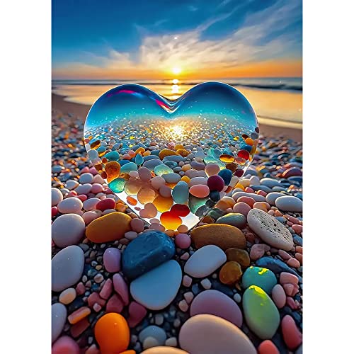 QENSPE 5D Diamond Painting Kristall Herz Diamant Painting Bilder Strand Sonnenuntergang Diamond Art Erwachsene Full DIY Diamant Kunst Malerei Stickerei Set Kreuzstich Bilder Home Wand Dekor 30x40cm von QENSPE