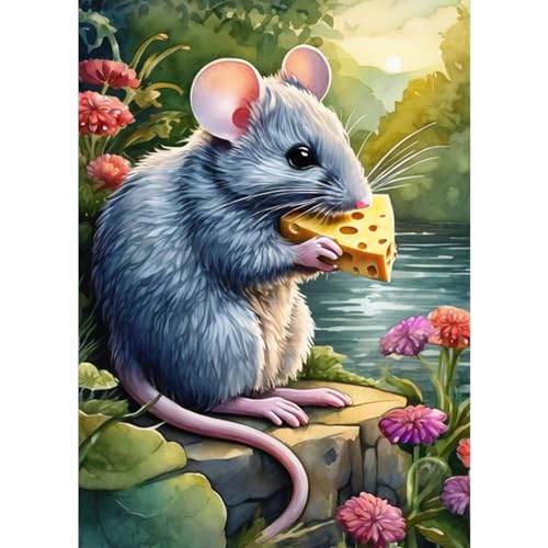 QENSPE 5D Diamond Painting Maus Diamant Painting Bilder DIY Full Rund Diamond Art Set Erwachsene, Maus Blume Diamant Kunst Malerei Stickerei Set Kreuzstich Bilder Home Wand Dekor 30x40cm von QENSPE