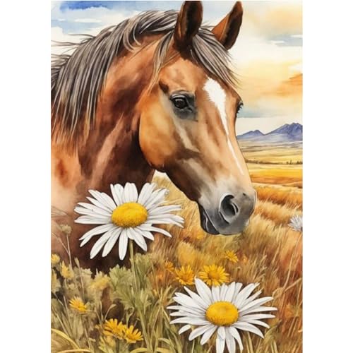 QENSPE 5D Diamond Painting Pferd Diamant Painting Bilder DIY Full Rund Diamond Art Set Erwachsene, Blumen Diamant Kunst Malerei Stickerei Set Kreuzstich Bilder Home Wand Dekor 30x40cm von QENSPE