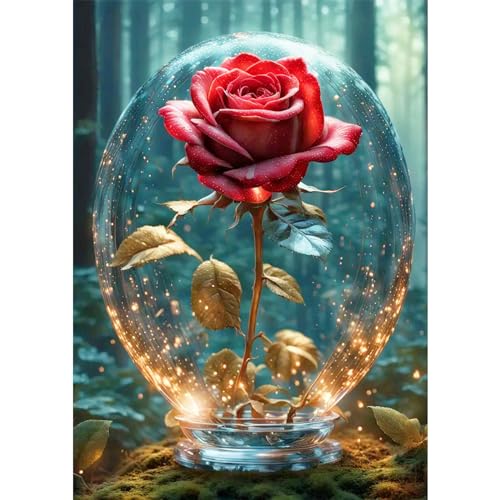 QENSPE 5D Diamond Painting Rose Blume Diamant Painting Bilder Kit Erwachsene, Rose Diamond Art Set DIY Full Diamant Kunst Malerei Kreuzstich Set Home Wand Geschenk Dekor 30x40cm von QENSPE