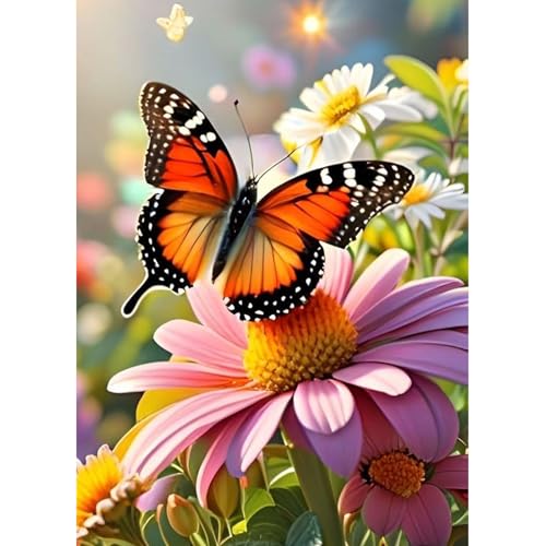 QENSPE 5D Diamond Painting Schmetterling Komplett, Blumen Diamond Painting Set für Erwachsene, Blumen Diamond Art Malerei DIY Diamant Kunst Handwerk für Anfänger Wand Dekor 30x40 cm von QENSPE