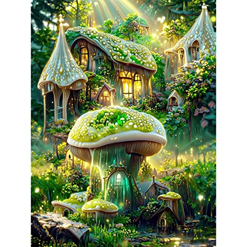 QENSPE 5D Diamond Painting Set Pilz Wald Diamant Painting Bilder Schloss Fantasie Diamond Art Erwachsene Full DIY Diamant Kunst Malerei Stickerei Set Kreuzstich Bilder Home Wand Dekor 30x40cm von QENSPE