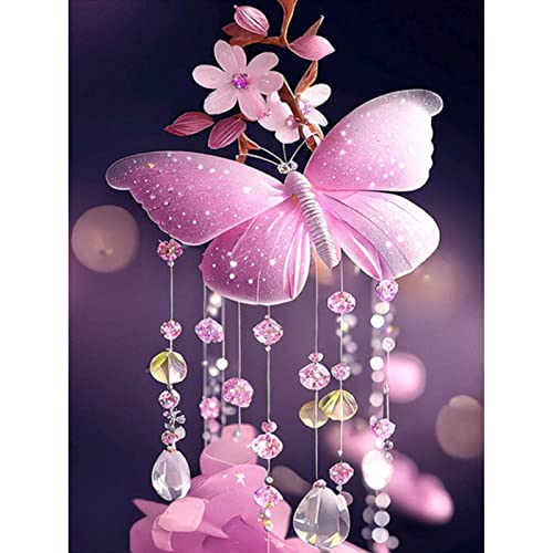 QENSPE 5D Diamond Painting Set Rosa Schmetterling Diamant Painting Bilder Blumen Diamond Art Erwachsene Full DIY Diamant Kunst Malerei Stickerei Set Kreuzstich Bilder Home Wand Dekor 30x40cm von QENSPE