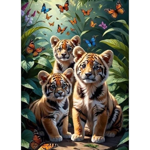 QENSPE 5D Diamond Painting Tiger Komplett, Schmetterling Diamond Painting Set für Erwachsene, Tiger Diamond Art Malerei DIY Diamant Kunst Handwerk für Anfänger Wand Dekor 30x40 cm von QENSPE