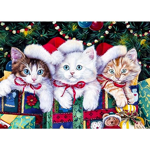 QENSPE 5D Diamond Painting Weihnachten Katzen Diamant Painting Bilder Weihnachten Diamond Art Erwachsene Full Diamant Kunst Malerei Stickerei Set Kreuzstich Bilder DIY Home Wand Dekor 30x40cm von QENSPE