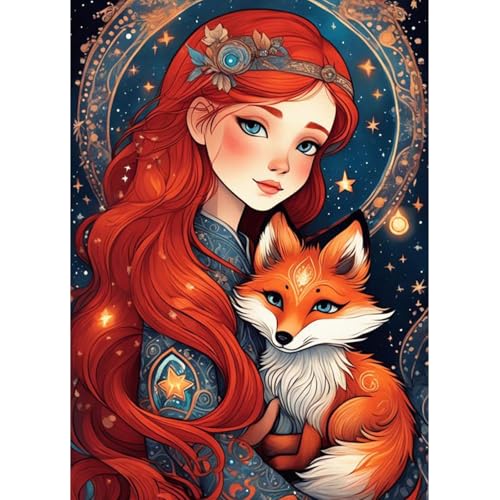 QENSPE 5D Prinzessin Diamond Painting Set für Erwachsene, Diamond Painting Fuchs Diamond Art Malerei DIY Kristall Strass Diamant Kunst Handwerk für Anfänger Home Wand Dekor 30x40 cm von QENSPE