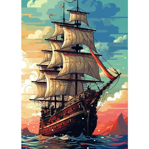 QENSPE 5D Segelboot Diamond Painting Set für Erwachsene, Diamond Painting Segelboot Diamond Art Malerei DIY Kristall Strass Diamant Kunst Handwerk für Anfänger Home Wand Dekor 30x40 cm von QENSPE