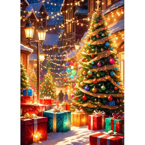 QENSPE 5D Weihnachts-Baum Diamond Painting Set für Erwachsene, Diamond Painting Weihnachts-Straße Diamond Art Malerei DIY Kristall Strass Diamant Kunst Handwerk für Anfänger Home Wand Dekor 30x40 cm von QENSPE