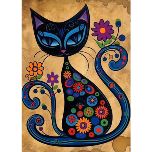 QENSPE Abstrakte Diamond Painting Set für Erwachsene, 5D Diamond Painting Schwarze Katze Diamond Art Anfänger DIY Kristall Strass Diamant Kunst Handwerk für Home Wand Dekor 30x40 cm von QENSPE