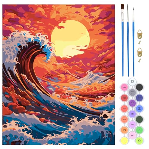 QENSPE DIY Malen Nach Zahlen Erwachsene, Meer Erwachsene Malen Nach Zahlen Kits auf Leinwand, Sonne Paint by Numbers Kunsthandwerk Geschenk für Home Wall Deco 40x50cm (rahmenlos) von QENSPE