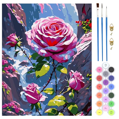 QENSPE DIY Malen Nach Zahlen Erwachsene, Rosen Blume Erwachsene Malen Nach Zahlen Kits auf Leinwand, Landschaft Paint by Numbers Kunsthandwerk Geschenk für Home Wall Deco 40x50cm (rahmenlos) von QENSPE