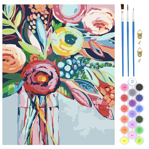 QENSPE DIY Malen nach Zahlen Erwachsene, Abstrakte Blume Erwachsene Malen nach Zahlen Kits auf Leinwand, Blume Malen nach Zahlen Kunsthandwerk Geschenk für Home Wall Deco 40x50cm (rahmenlos) von QENSPE