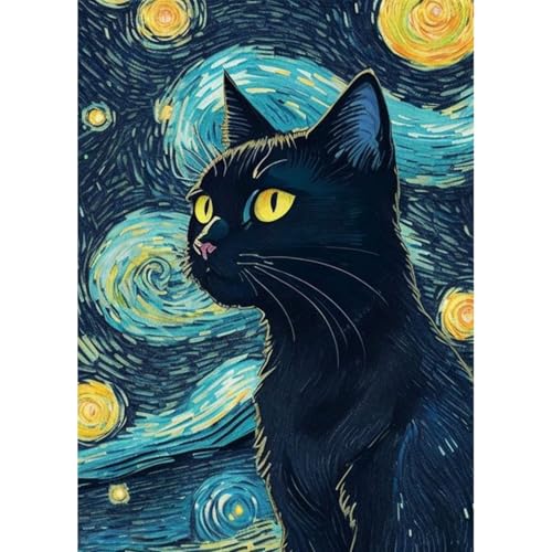 QENSPE Diamond Painting Fantasie 5D Diamant Komplett, Katze Diamant Painting Set für Erwachsene, Sternennacht Diamond Art Malerei DIY Diamant Kunst Handwerk für Anfänger Wand Dekor 30x40 cm von QENSPE