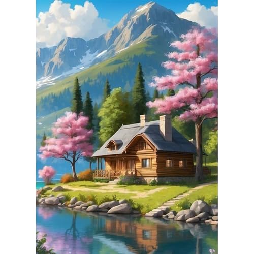 QENSPE Diamond Painting Landschaft 5D Diamant Komplett, Berg Diamant Painting Set für Erwachsene, Haus Diamond Art Malerei DIY Diamant Kunst Handwerk für Anfänger Wand Dekor 30x40 cm von QENSPE