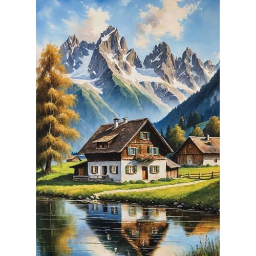 QENSPE Diamond Painting Landschaft 5D Diamant Komplett, Schneeberg Diamant Painting Set für Erwachsene, Haus Diamond Art Malerei DIY Diamant Kunst Handwerk für Anfänger Wand Dekor 30x40 cm von QENSPE