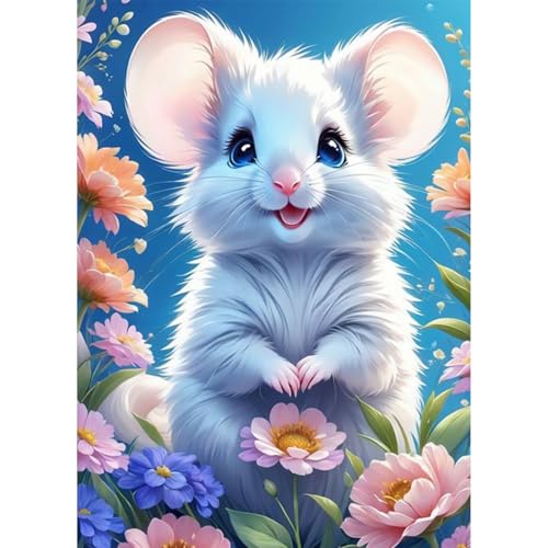 QENSPE Diamond Painting Maus 5D Diamant Komplett, Tier Diamant Painting Set für Erwachsene, Blume Diamond Art Malerei DIY Diamant Kunst Handwerk für Anfänger Wand Dekor 30x40 cm von QENSPE