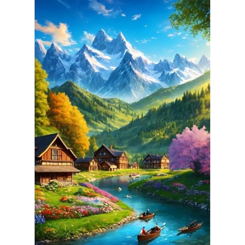 QENSPE Diamond Painting Natur Landschaft 5D Diamant Komplett, Berge Diamant Painting Set für Erwachsene, Landschaft Diamond Art Malerei DIY Diamant Kunst Handwerk für Anfänger Wand Dekor 30x40 cm von QENSPE