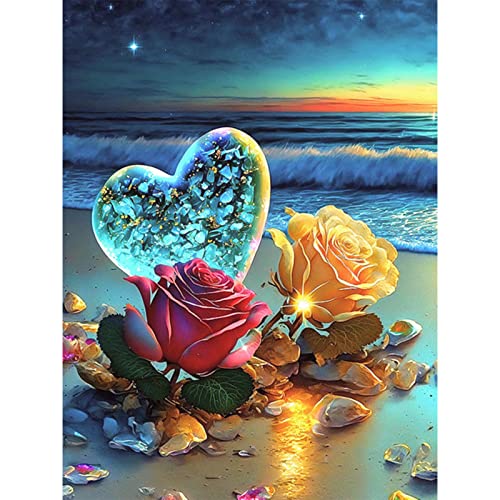 QENSPE Diamond Painting Rosen Herz 5D Diamant Painting Bilder Strand Diamond Art Erwachsene Full DIY Diamant Kunst Malerei Stickerei Set Kreuzstich Bilder Home Wand Dekor 30x40cm von QENSPE