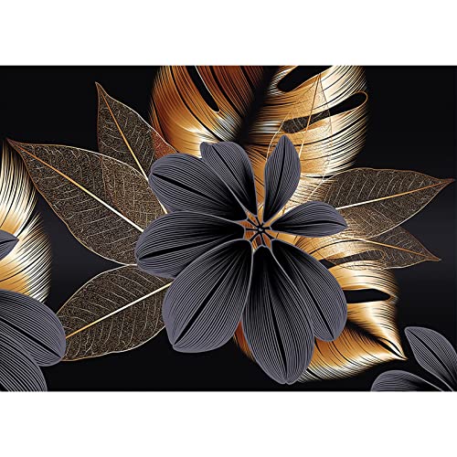 QENSPE Diamond Painting Schwarze Blume Diamant Painting Bilder 5D Diamond Painting Erwachsene Goldene Blätter Full Diamant Bilder Malerei Stickerei Set Kreuzstich Bilder Home Wand Dekor 30x40cm von QENSPE