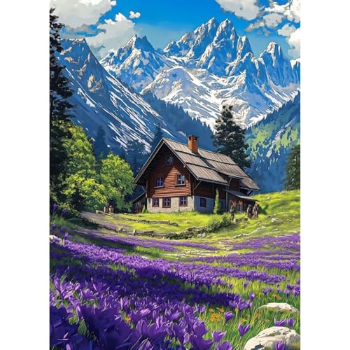 QENSPE Diamond Painting Verschneiter Berg 5D Diamant Komplett, Landschaft Diamant Painting Set für Erwachsene, Haus Diamond Art Malerei DIY Diamant Kunst Handwerk für Anfänger Wand Dekor 30x40 cm von QENSPE