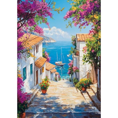 QENSPE Haus am Meer Diamond Painting Komplett, 5D Diamond Painting Set für Erwachsene, Landschaft Diamond Art Malerei DIY Diamant Kunst Handwerk für Anfänger Wand Dekor 30x40 cm von QENSPE