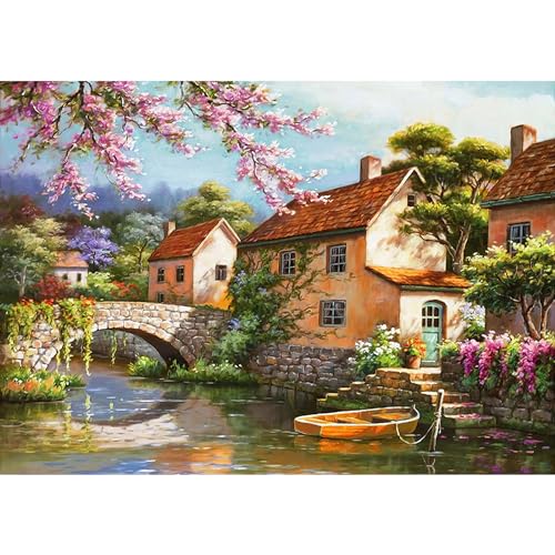 QENSPE Landschaft Diamond Painting Kit Erwachsene 5D Dörfer Diamant Painting Bilder, Landschaft Diamond Art Set DIY Full Diamant Kunst Malerei Kreuzstich Set Home Wand Dekor Geschenk 30x40cm von QENSPE