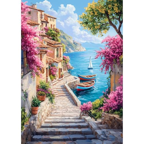 QENSPE Landschaft Diamond Painting Komplett, 5D Diamond Painting Set für Erwachsene, Seeseite Diamond Art Malerei DIY Diamant Kunst Handwerk für Anfänger Wand Dekor 30x40 cm von QENSPE