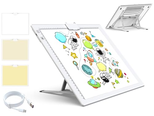 QENSPE Leuchttisch A3 Kabellos, LED Light Pad Leuchtkasten Kinder mit Akku, 3 Farbmodi und 6 Helligkeitsstufen, Stufenlos Dimmbar, lightbox mit Ständer und Magnetisch Clip, Diamond Painting Zubehör von QENSPE