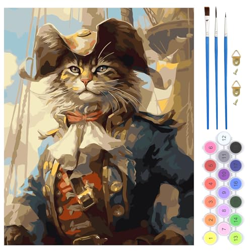 QENSPE Malen Nach Zahlen Set Katze, Fantasie Malen Nach Zahlen für Erwachsene Tier, DIY Paint by Numbers für Anfänger mit Pinseln, Wand Kunst Dekor Geschenke 40x50cm, Rahmenlos von QENSPE