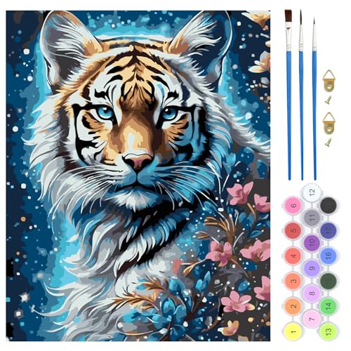 QENSPE Malen Nach Zahlen Set Tiger, Fantasie Malen Nach Zahlen für Erwachsene Tier, DIY Paint by Numbers für Anfänger mit Pinseln, Wand Kunst Dekor Geschenke 40x50cm, Rahmenlos von QENSPE