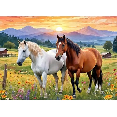 QENSPE Pferd Diamond Painting Set für Erwachsene, 5D Diamond Painting Landschaft Diamond Art mit Werkzeugen, Kristall Diamant Kunst DIY Handwerk für Haus Zimmer Wand Dekor 30x40 cm von QENSPE