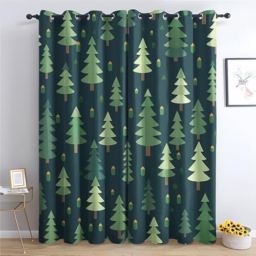 QEODAH Vorhänge Waldmotiv Kinder Vorhang Blickdicht Ösenvorhang Verdunklungsvorhänge Gardinen Wohnzimmer Schlafzimmer Kinderzimmer Fenster Deko Blackout Curtain 2er Set H 220 x B 140 cm von QEODAH