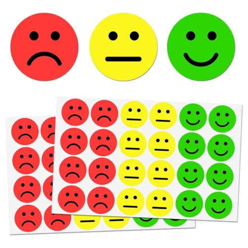 QEQSHQO 600PCS Smile Aufkleber, Sticker, Smiley Face, Stimmungsaufkleber, Lächeln, Neutral, Traurig, Aufkleber (2,5 cm) (Rot, Gelb, Grün) von QEQSHQO