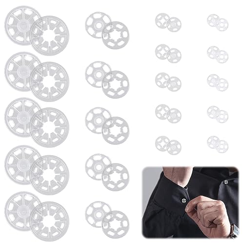 QESSUVNC 120 Paare Druckknöpfe Transparent Kunststoff Knopf Transparente Druckknopf Annähen Unsichtbare Druckknöpfe zum Annähen für DIY Kleidung Knöpfe, 8.5mm, 10mm, 18mm, 25mm von QESSUVNC