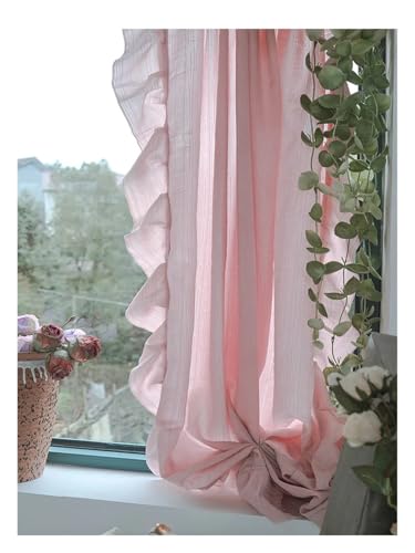 Gerüschte Vorhänge Transparente Vorhänge for Wohnzimmer, Mädchenschlafzimmer, rosa Voile-Vorhang mit Rüschen, Tüll-Hintergrundvorhang, Fensterabschirmung(1PC Pink Tulle,ROD POCKET_W100 X H150CM) von QEXWETAR