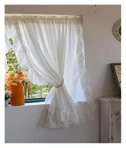 Gerüschte Vorhänge Transparente Vorhänge for Wohnzimmer, Mädchenschlafzimmer, rosa Voile-Vorhang mit Rüschen, Tüll-Hintergrundvorhang, Fensterabschirmung(1PC White Tulle,ROD POCKET_W100 X H150CM) von QEXWETAR