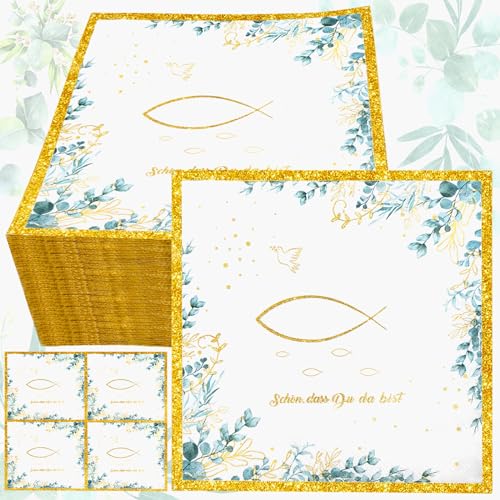 Servietten Eukalyptus, 50 Stück Servietten Grün Servietten Hochzeit, Servietten Taufe Tisch Dekorationen Grün Vintage Eukalyptus Papierserviette Napkins für Garten Party Hochzeit Geburtstag von QFECT