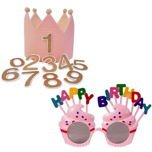 QFEHTHSK 1 Stück Geburtstagskrone Für Kinder, 1 Stück Happy Birthday-Brille, Musselin-Geburtstagskrone, Geburtstagskrone Mit Zahlenaufnäher, Verstellbarer Kronenhut, Geburtstagsparty-Dekorationshut QFEHTHSK 1 Stück Geburtstagskrone Für Kinder, 1 Stück Happy Birthday-Brille, Musselin-Geburtstagskrone, Geburtstagskrone Mit Zahlenaufnäher, Verstellbarer Kronenhut, Geburtstagsparty-Dekorationshut von QFEHTHSK
