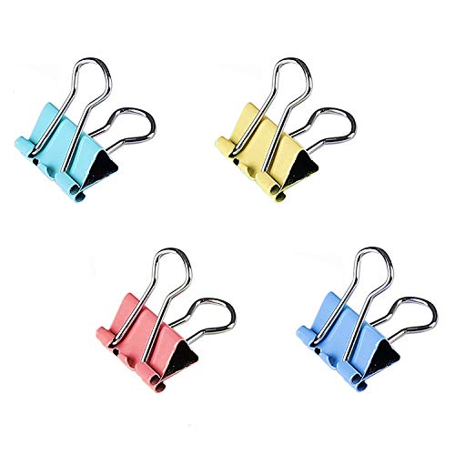 Foldback Klammern, Metall Papier Clips Farbig Büroklammern 48 setzt Binder Clip zum Verschließen von Plastiktüten Office Organizing Sichern von Dokumenten 25mm von QH-Shop