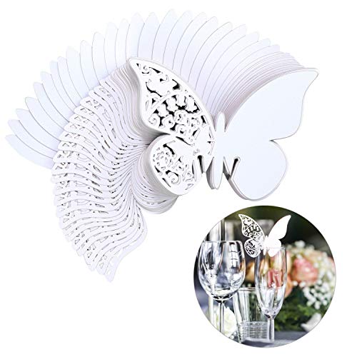 QH-Shop Schmetterling Tischkarten Platzkarte Namenskarte Cup-Karten wandsticker mit Hohl-Muster in Den Flügeln für Hochzeit Geburtstage Taufe Party Tischdeko 100 Stücke weiß von QH-Shop