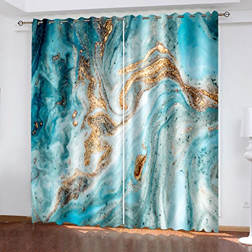 Gardinen Marmor Blauem Gold Vorhänge Verdunklungsvorhänge Vorhang Blickdicht Gardinen Wohnzimmer Curtains Thermovorhang Schallschutz Vorhang Gardinen mit ösen 2 Tabletten 75 x 166 cm von QHDXL