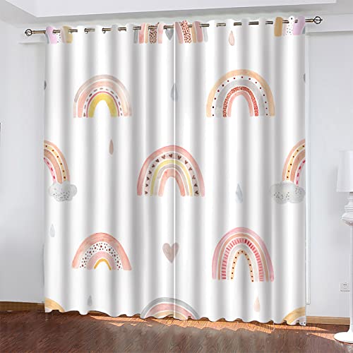 Gardinen Rosa Beige Regenbogen Vorhänge Verdunklungsvorhänge Vorhang Blickdicht Gardinen Wohnzimmer Curtains Thermovorhang Schallschutz Vorhang Gardinen mit ösen 2 Tabletten 91.5 x 214 cm von QHDXL