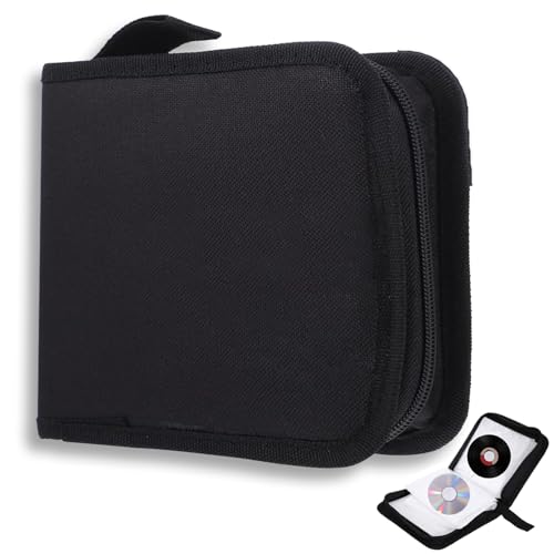 QHKLEW CD Tasche für 40 Disc, CD DVD Discs Aufbewahrungstasche, mit Reißverschluss Oxford Handtaschen, Mappe zur Aufbewahrung, Platzsparend für Auto und Zuhause (Schwarz) von QHKLEW